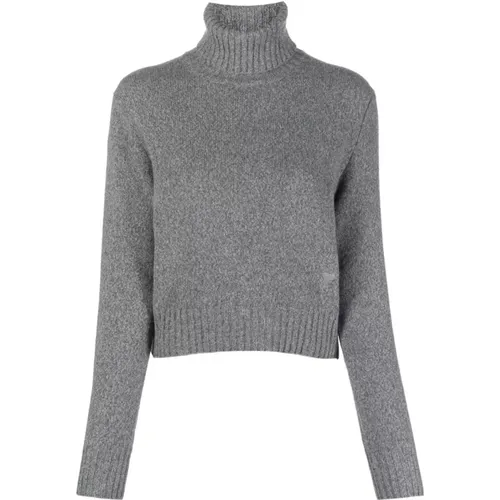 Casual Grauer Kaschmir Wollpullover , Damen, Größe: M - Ami Paris - Modalova