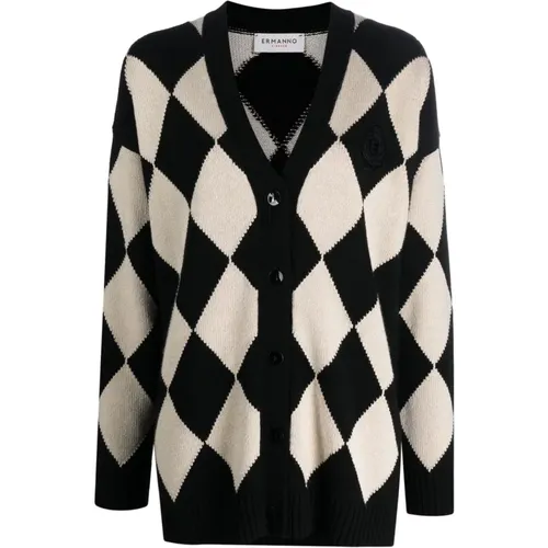 Argyle Knit Cardigan Sweater , female, Sizes: S - Ermanno Scervino - Modalova