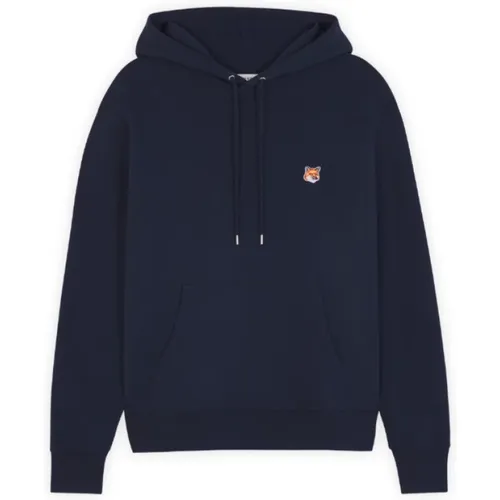 Blaue Baumwollhoodie mit Kleinem Kontrastlogo , Herren, Größe: M - Maison Kitsuné - Modalova