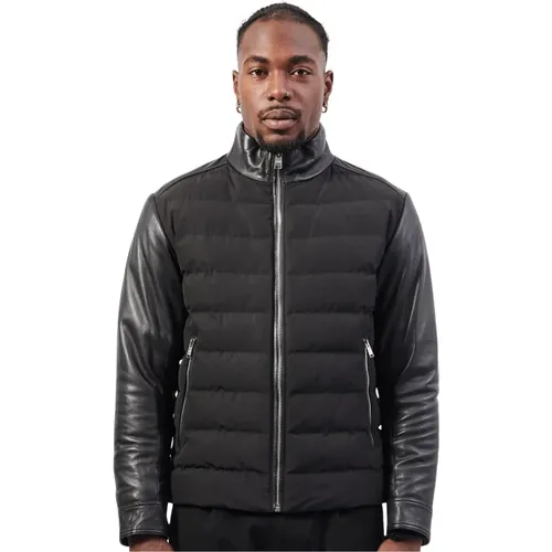 Hybrid Leather Jacket with Horizontal Quilting , male, Sizes: L, XL, M - Hugo Boss - Modalova