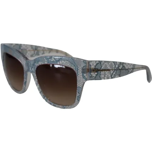 Blaue Spitze Rechteckige Sonnenbrille , Damen, Größe: ONE Size - Dolce & Gabbana - Modalova
