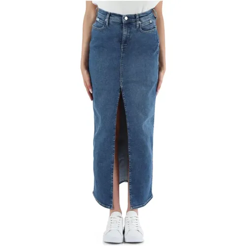 Denim Long Skirt with Front Slit , female, Sizes: W31, W29, W26, W27, W28, W25, W30, W32, W24 - Calvin Klein Jeans - Modalova