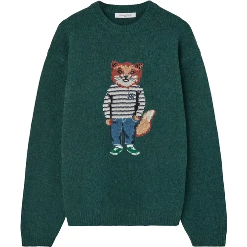 Grüner Fuchs Intarsia Pullover Kleid , Herren, Größe: S - Maison Kitsuné - Modalova