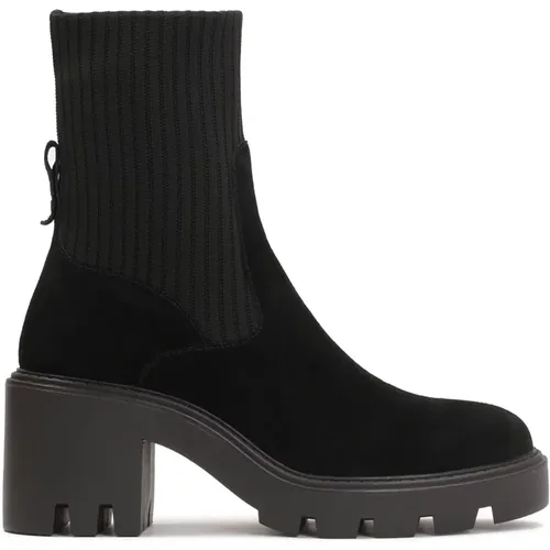 Schwarze Wildleder-Booties mit Socken-Obermaterial , Damen, Größe: 40 EU - Kazar - Modalova