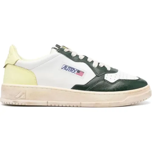 Vintage Low Top Sneaker White Green , male, Sizes: 8 UK, 10 UK, 9 UK, 7 UK, 6 UK - Autry - Modalova