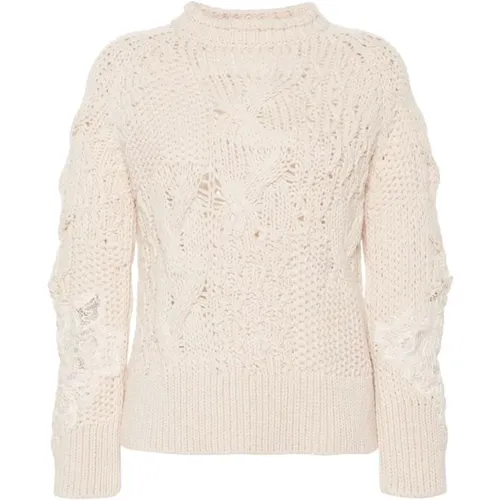 Chunky Cable Strickblumen Pullover - Ermanno Scervino - Modalova