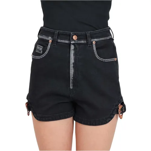 Schwarze Shorts mit Weißen Details , Damen, Größe: W30 - Versace Jeans Couture - Modalova