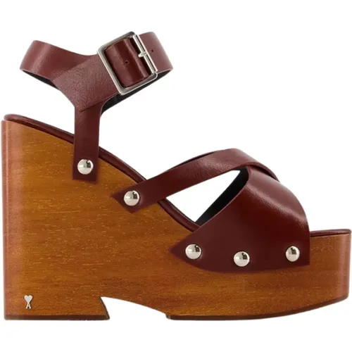 Cognac Leather Strappy Sandals , female, Sizes: 3 UK, 7 UK - Ami Paris - Modalova