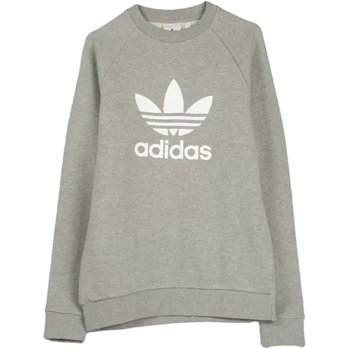 Lässiger Crewneck Sweatshirt in Grau/Weiß , Herren, Größe: L - Adidas - Modalova