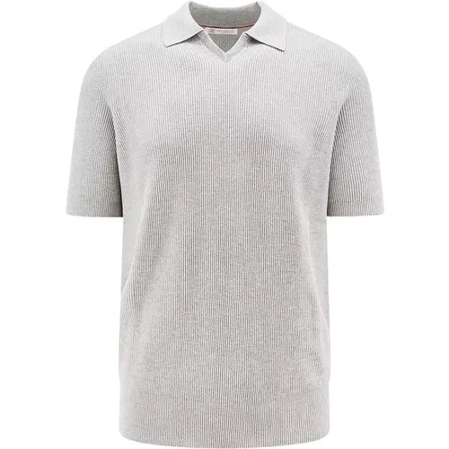 Grey V-Neck T-Shirt with Contrasting Profile , male, Sizes: 2XL - BRUNELLO CUCINELLI - Modalova