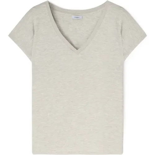 V-Ausschnitt T-Shirt mit Lurex-Bündchen , Damen, Größe: S - Motivi - Modalova