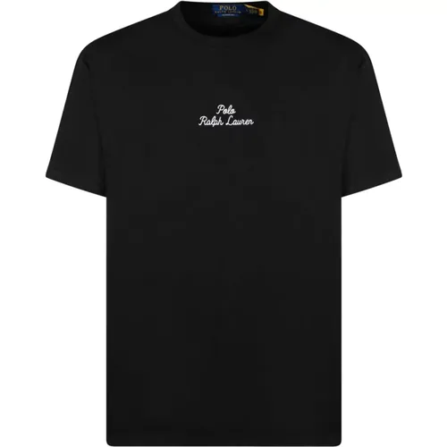 Schwarzes Baumwoll-T-Shirt mit weißer Aufschrift - Ralph Lauren - Modalova