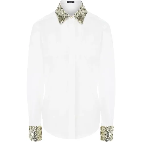 Sequin Collar Cotton Shirt , female, Sizes: XL - Dolce & Gabbana - Modalova