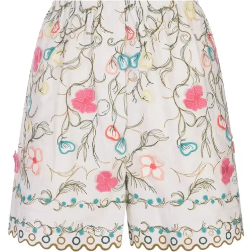 Floral Embroidered MultiColour Shorts , female, Sizes: XS, 2XS - Elie Saab - Modalova