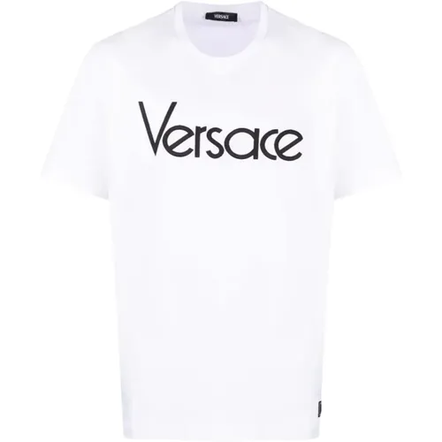 Weiße T-Shirts und Polos mit Logo-Stickerei , Herren, Größe: 2XL - Versace - Modalova
