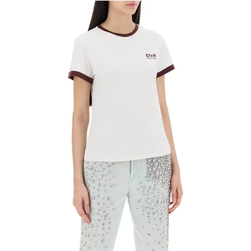 T-Shirt mit Logo-Print und Rundhalsausschnitt , Damen, Größe: M - Golden Goose - Modalova