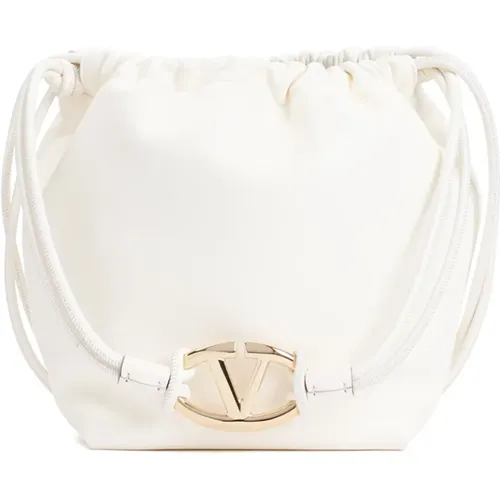 Ivory Leather VLogo Drawstring Bucket Bag , female, Sizes: ONE SIZE - Valentino Garavani - Modalova