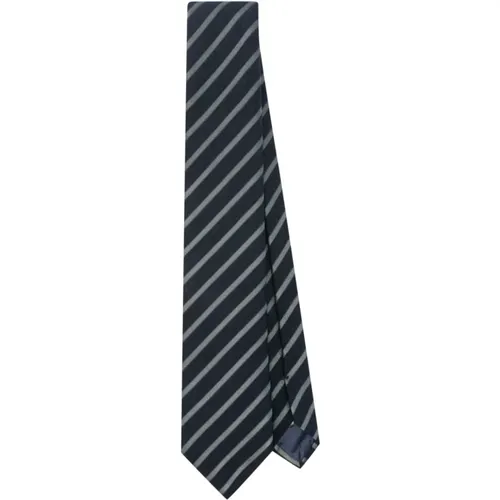Blau Beige Marineblau Gewebte Jacquard Krawatte , Herren, Größe: ONE Size - Emporio Armani - Modalova