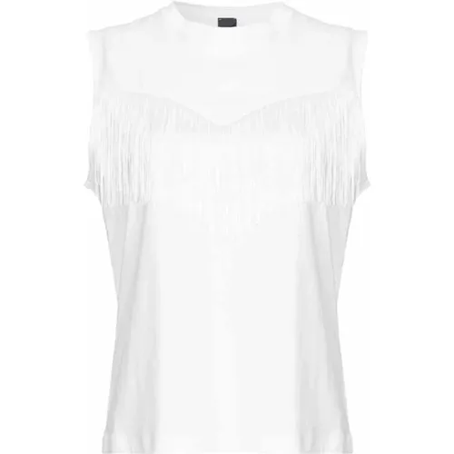 Sleeveless Cotton T-shirt with Fringe Detail , female, Sizes: M, L - pinko - Modalova