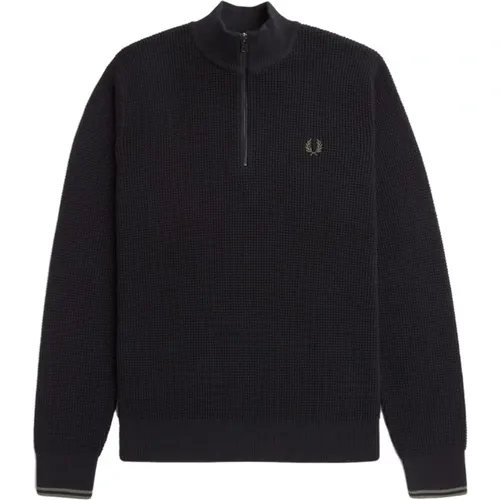 Waffle Stitch Half Zip Pullover Schwarz , Herren, Größe: 2XL - Fred Perry - Modalova