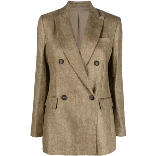 Golden Linen Double-Breasted Jacket , female, Sizes: M - BRUNELLO CUCINELLI - Modalova