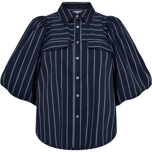 Gestreifte Puff Shirt Bluse Navy , Damen, Größe: M - Co'Couture - Modalova