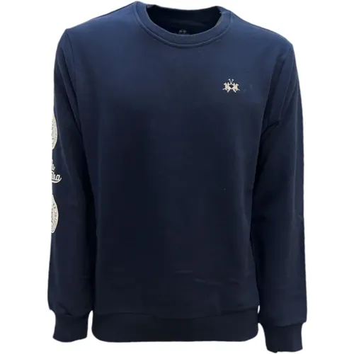 Blaues Crewneck Sweatshirt mit Frontlogo , Herren, Größe: M - LA MARTINA - Modalova