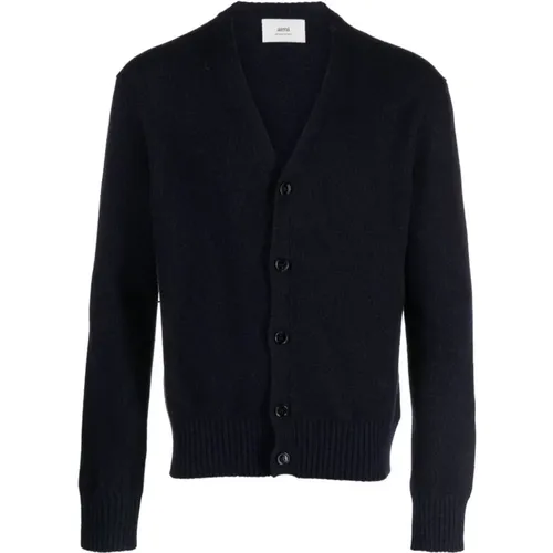 Black Cashmere Cardigan with Logo , male, Sizes: XL - Ami Paris - Modalova