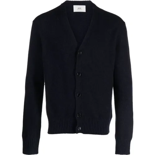 Black Cashmere Cardigan with Logo , male, Sizes: XL, L, M - Ami Paris - Modalova