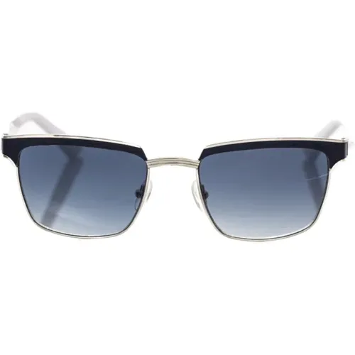 Clubmaster Sonnenbrille Schwarz Leder Blaue Linse , unisex, Größe: ONE Size - Frankie Morello - Modalova