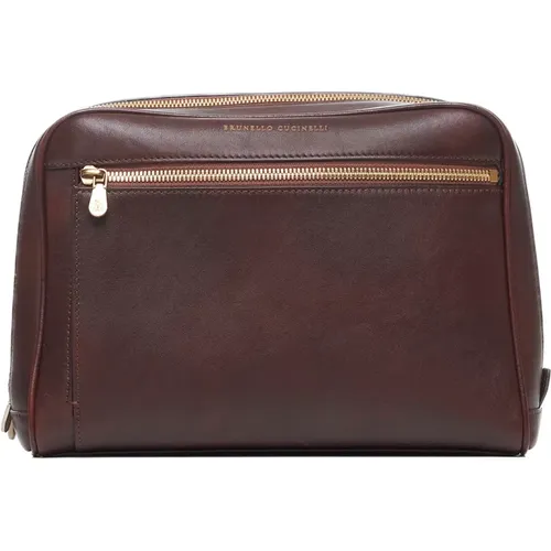 Leather Vanity Case with Double Compartments , male, Sizes: ONE SIZE - BRUNELLO CUCINELLI - Modalova