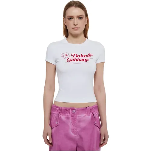Logo Crop T-Shirt in Weiß , Damen, Größe: 2XS - Dolce & Gabbana - Modalova
