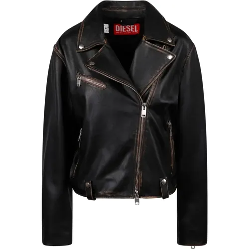 L-Edme Leather Jacket , female, Sizes: L - Diesel - Modalova