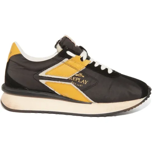 Casey Nylon Black Yellow Trainers Men , male, Sizes: 12 UK, 8 UK, 9 UK, 11 UK, 10 UK - Replay - Modalova