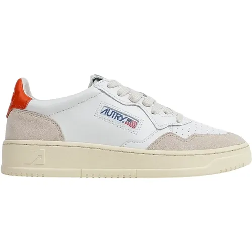 Weiße Low Sneakers aus Leder mit orangenem Detail , Damen, Größe: 44 EU - Autry - Modalova
