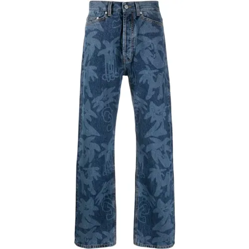 Palm Tree Print Jeans , male, Sizes: W32 - Palm Angels - Modalova