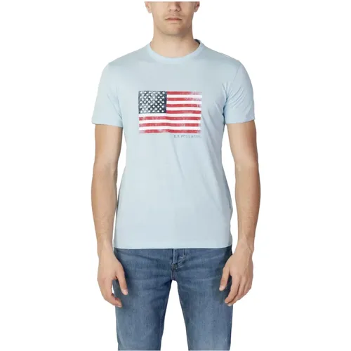 Herren Hellblaues Print T-Shirt , Herren, Größe: M - U.s. Polo Assn. - Modalova