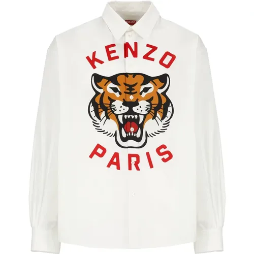 Weißes Baumwollhemd mit Logo-Print , Herren, Größe: L - Kenzo - Modalova