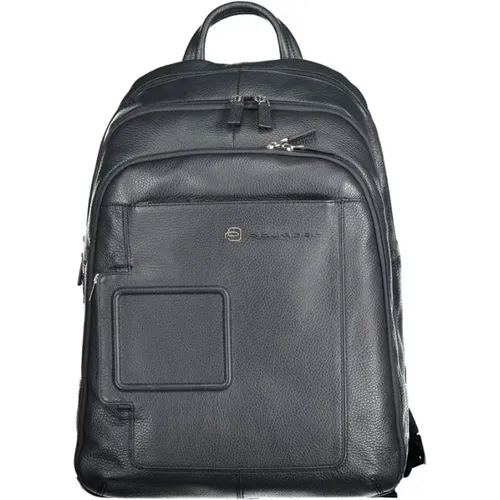 Schlanker Blauer Lederrucksack mit Laptopfach - Piquadro - Modalova