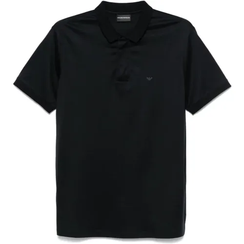 Blaues Jersey Polo Shirt mit Logo-Print,Dunkelblaues Polo-Shirt mit Logo-Details - Emporio Armani - Modalova