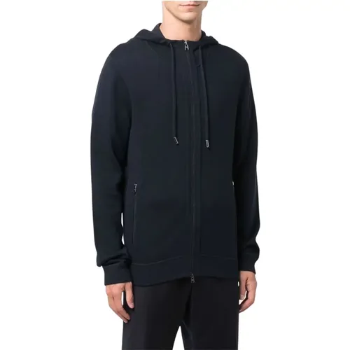 Zip-Up Hoodie - Schwarz Baumwolle Wolle , Herren, Größe: M - Hugo Boss - Modalova