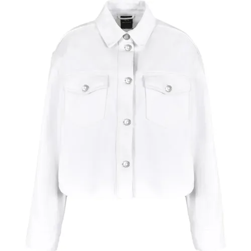 Weiße Bull Denim Jacke mit Taschen , Damen, Größe: L - Armani Exchange - Modalova