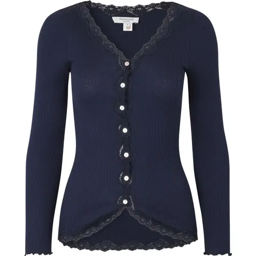 Navy Lace Trim Cardigan , female, Sizes: XS, S, XL, M, L - Rosemunde - Modalova