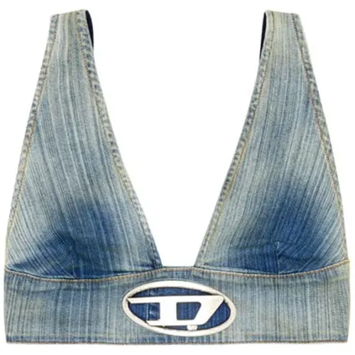 Denim Plunging Neckline Top , female, Sizes: S, M, XS - Diesel - Modalova