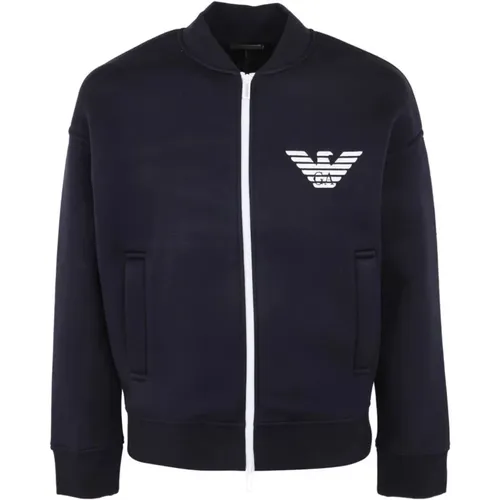 Navy Modal Zip-Up Sweatshirt with Hood , male, Sizes: 2XL - Emporio Armani - Modalova