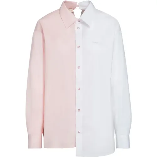 Patchwork Hemd aus Bio-Baumwolle,Asymmetrisches Zweifarbiges Hemd - Marni - Modalova