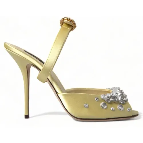 Crystal Embellished Satin Sandals , female, Sizes: 6 UK, 6 1/2 UK - Dolce & Gabbana - Modalova