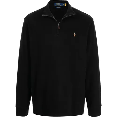Baumwoll Half-Zip Sweatshirt mit Lederdetails - Ralph Lauren - Modalova