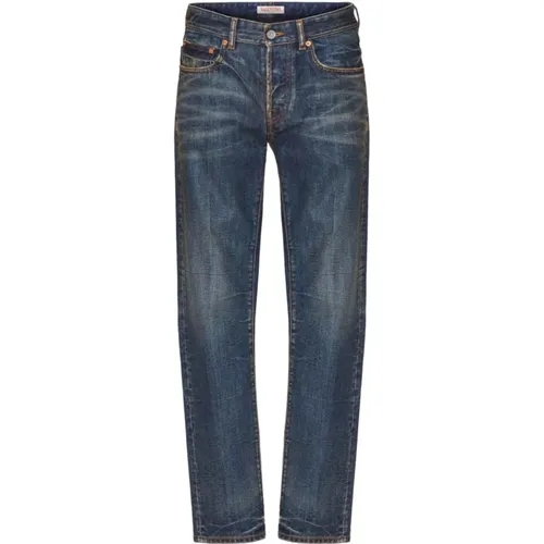 Blaue V-Detail Straight-Leg Jeans - Valentino - Modalova