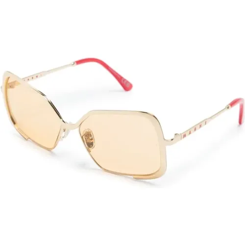 Gold Senf Sonnenbrille , Damen, Größe: 58 MM - Marni - Modalova